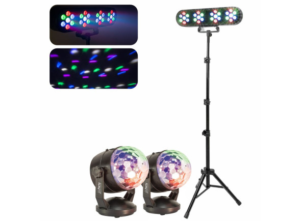 movingheads Conjunto Luzes/Cabezas móviles LED Party Light & Sound  2x Bola de Luz LED RGB e Suporte c/ 4 Projetores PAR